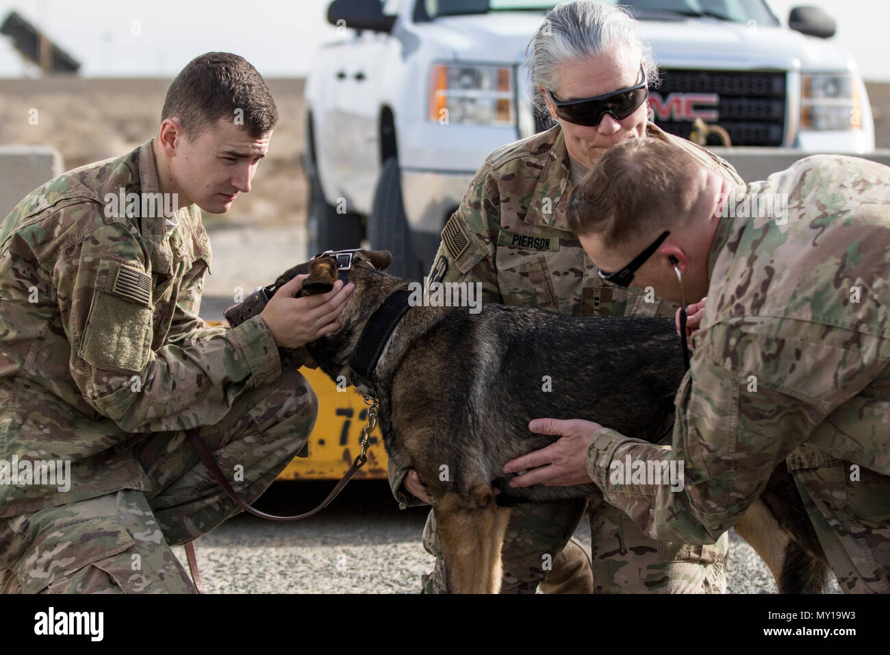 A U.S. Army Central medical Soldier finds the pulse of a military
