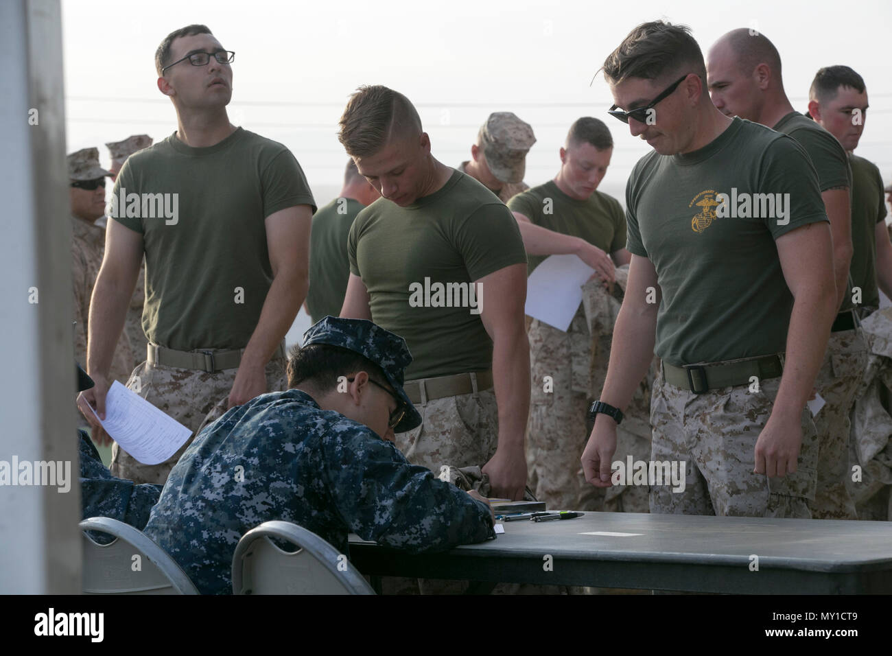 Marines finish their screen process before receiving their influenza