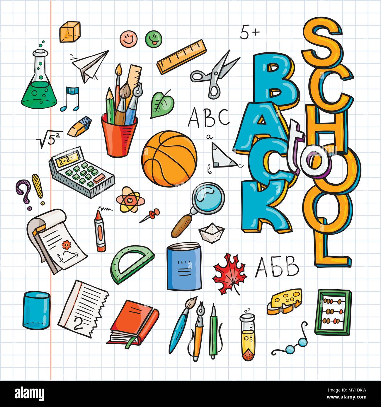 Back to School Supplies collection. Sketchy notebook doodles set with