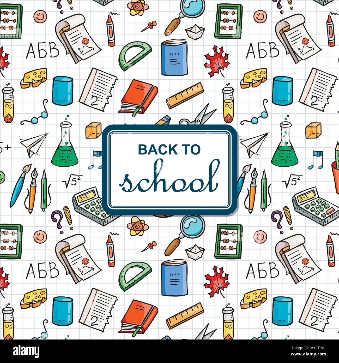 Back to School background with supplies. Sketchy notebook doodles ...
