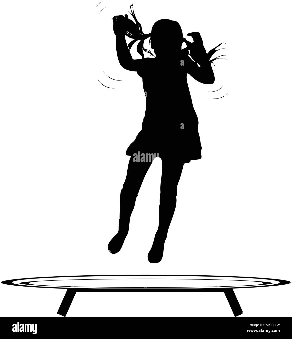 girl jumping trampoline vector silhouette Stock Vector