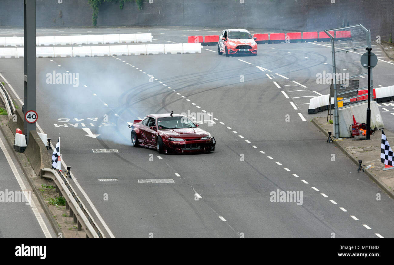 White Luxury Sports Car Drifting with Smoke on Neon Illuminated Road at  Night. Stock Illustration - Illustration of engine, fast: 194717333