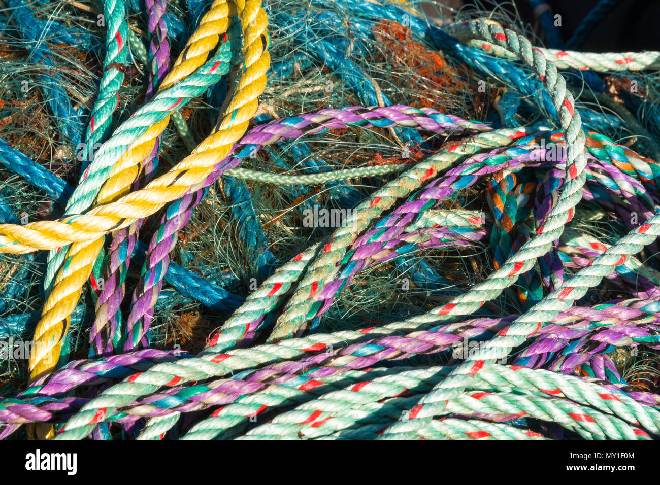 Background of tangle of ropes. Stock Photo