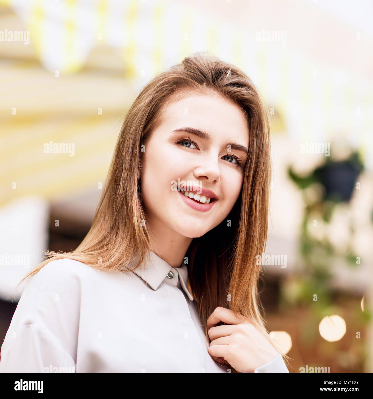 Portrait of young beautiful woman. Stock Photo