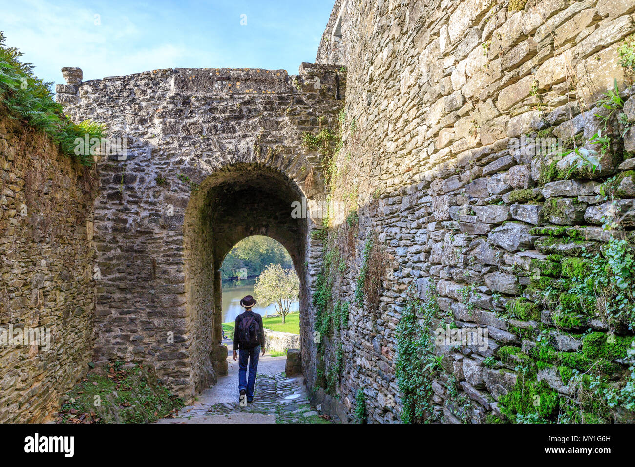 France, Vendee, Vouvant, labelled Les Plus Beaux Villages de France (The Most Beautiful Villages of France), the Saint Louis Poterne, the only door ke Stock Photo