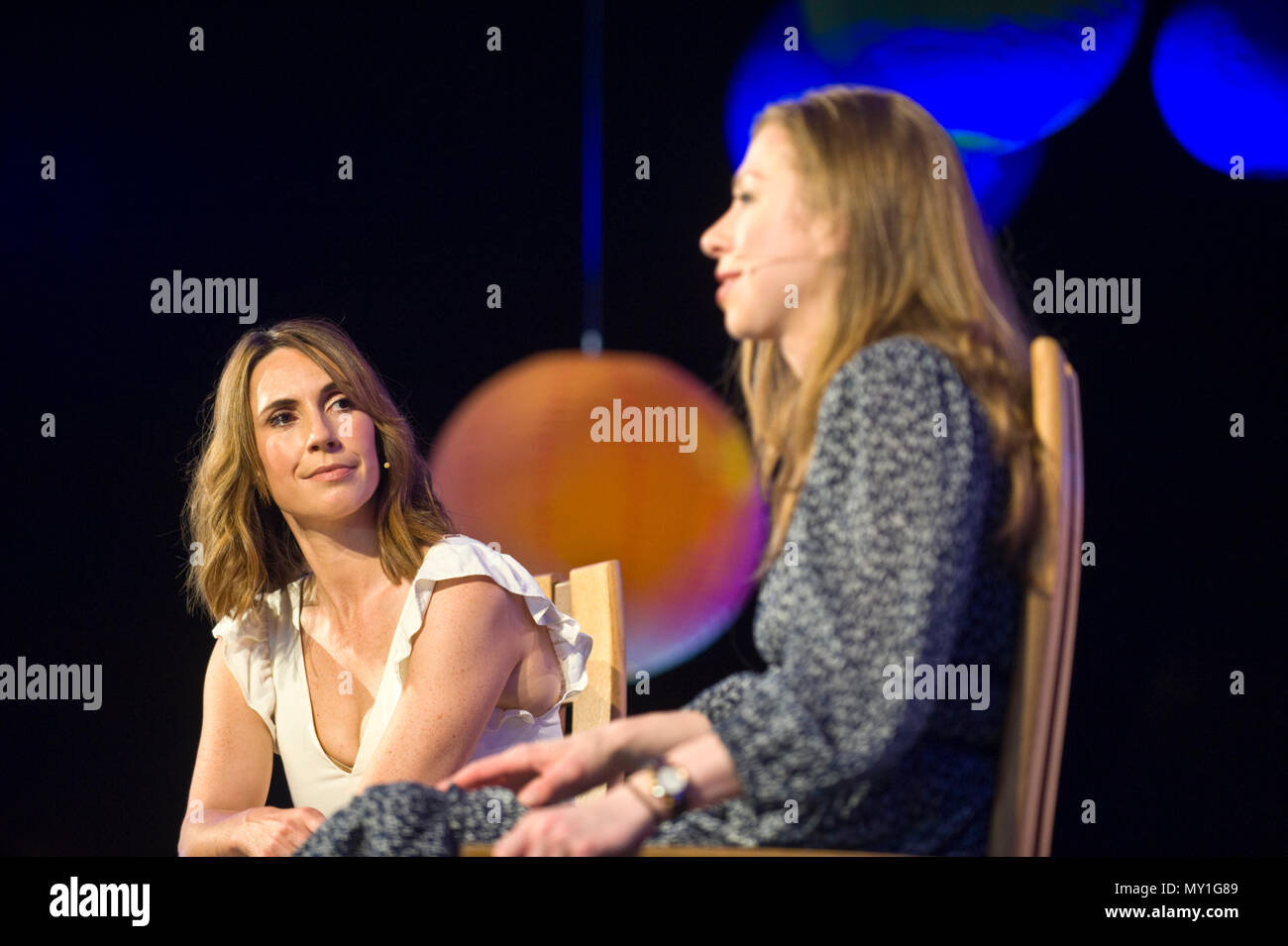 Chelsea Clinton & Alex Jones on stage at Hay Festival 2018 Hay on Wye Powys Wales UK Stock Photo
