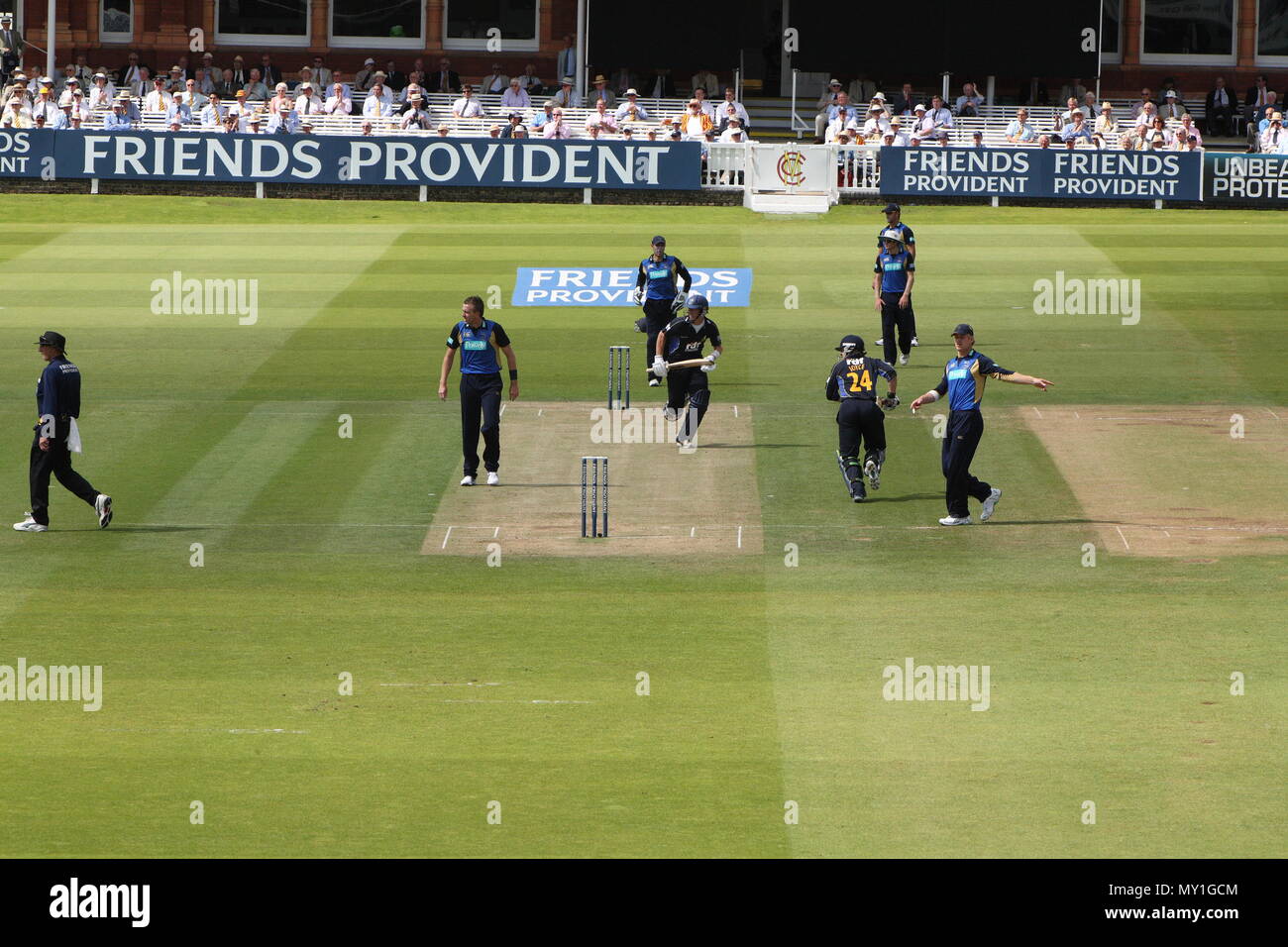 Action of the two finalists during the Friends Provident Trophy Final between Hampshire and Sussex at Lords on July 25 in London, England. Stock Photo