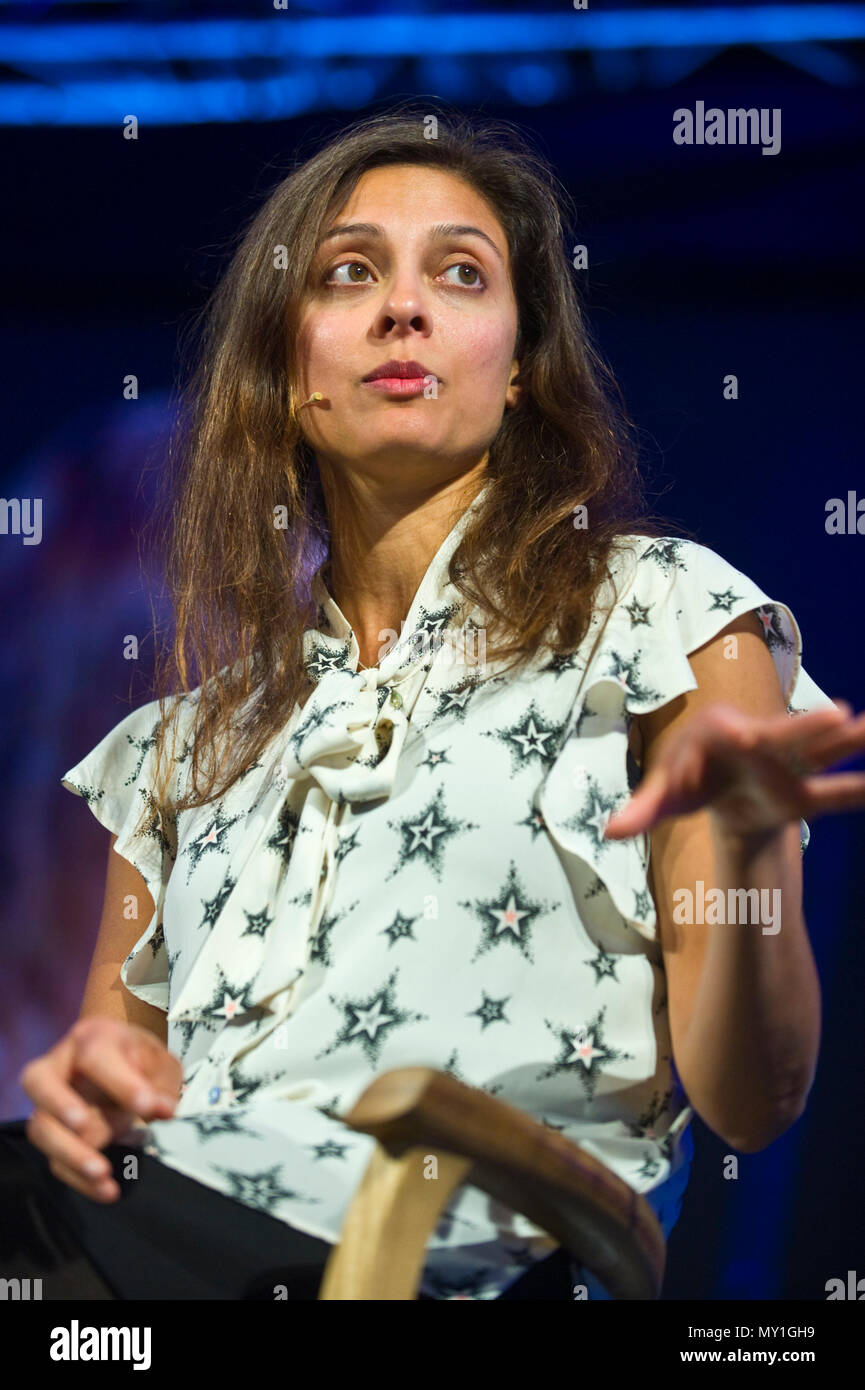 Devi Sridhar Professor of Global Public Health speaking on stage at Hay Festival 2018 Hay-on-Wye Powys Wales UK Stock Photo