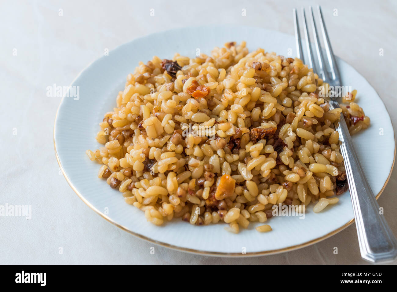 Cooked Bulgur Rice with Buckwheat / Pilav or Pilaf / Bulghur. Organic ...