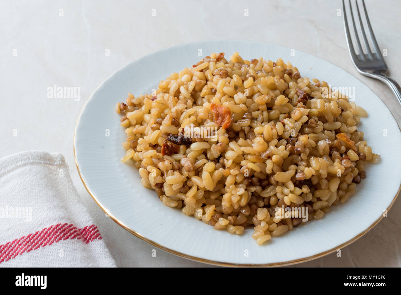 Cooked Bulgur Rice with Buckwheat / Pilav or Pilaf / Bulghur. Organic ...
