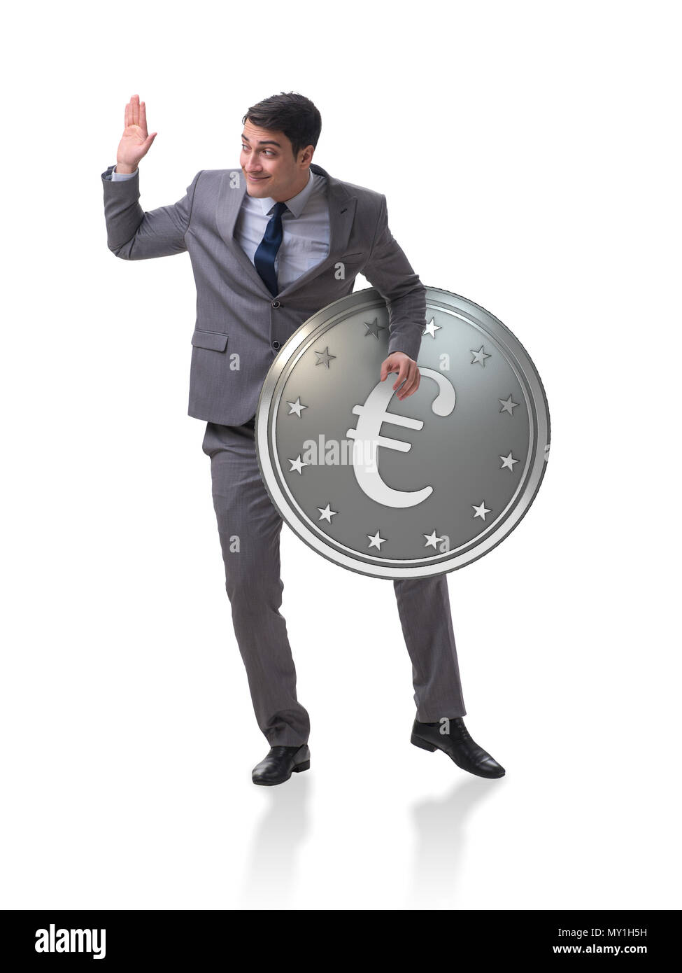 Businessman with euro coin isolated on white background Stock Photo - Alamy