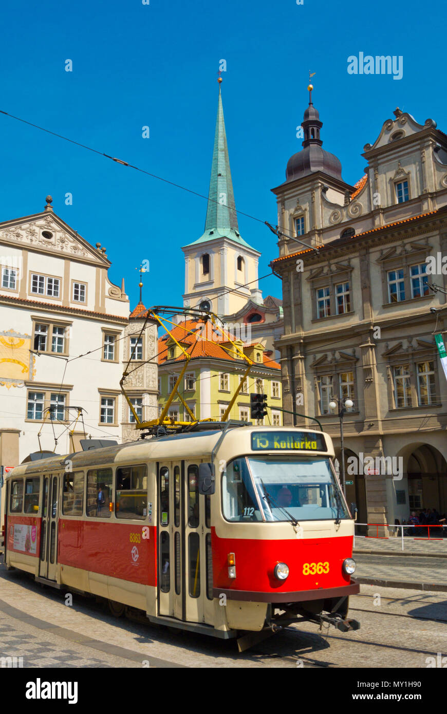 Tram, Malostranske namesti, Mala Strana, Prague, Czech Republic Stock Photo