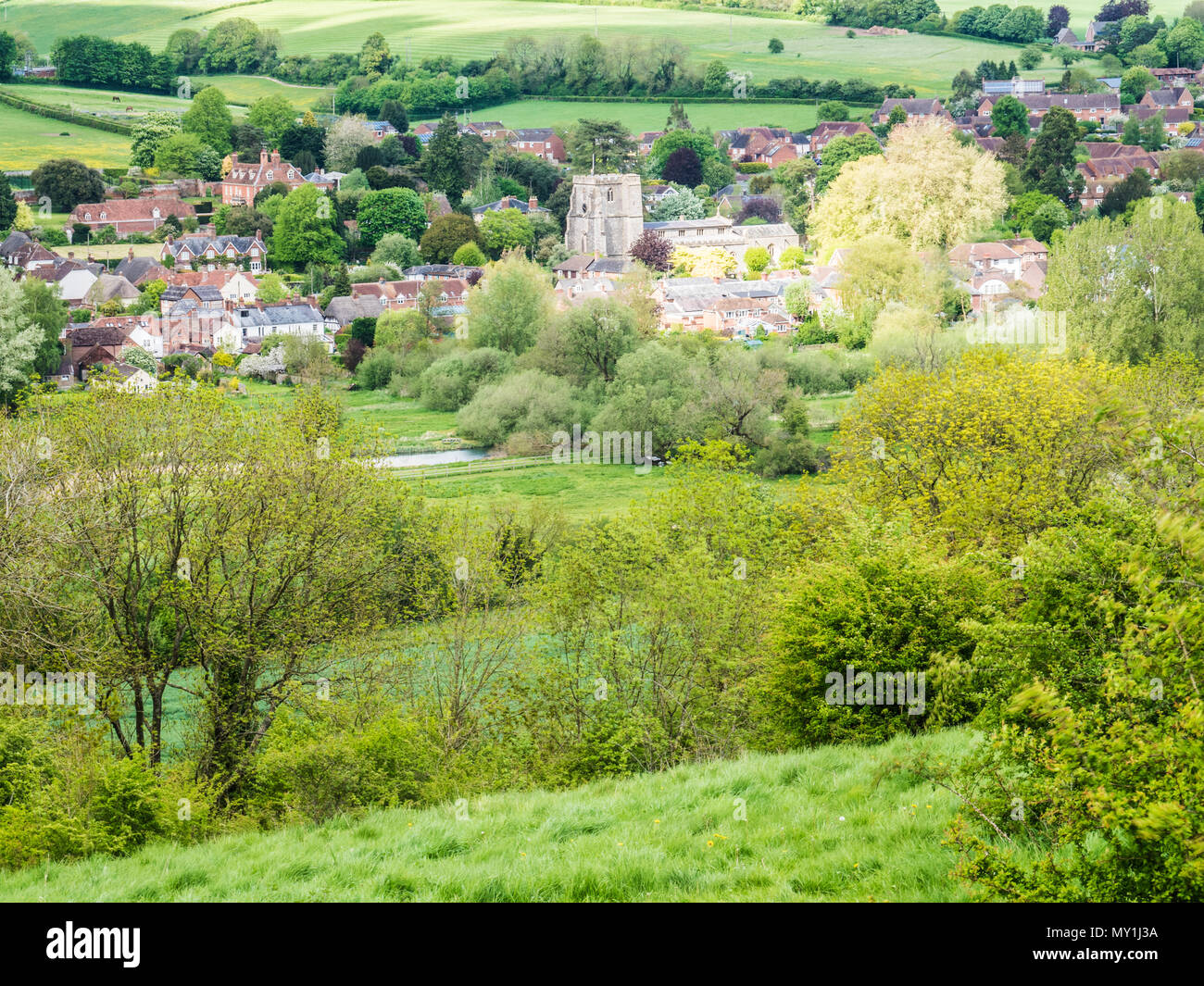 View over the Wiltshire village of Ramsbury. Stock Photo