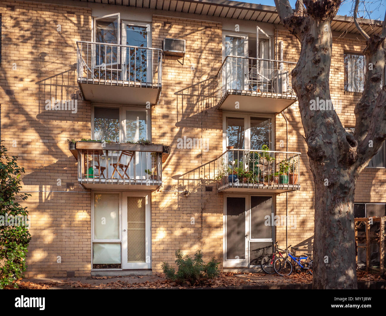 Old Residential apartment units in suburb. North Melbourne, VIC Australia. Stock Photo
