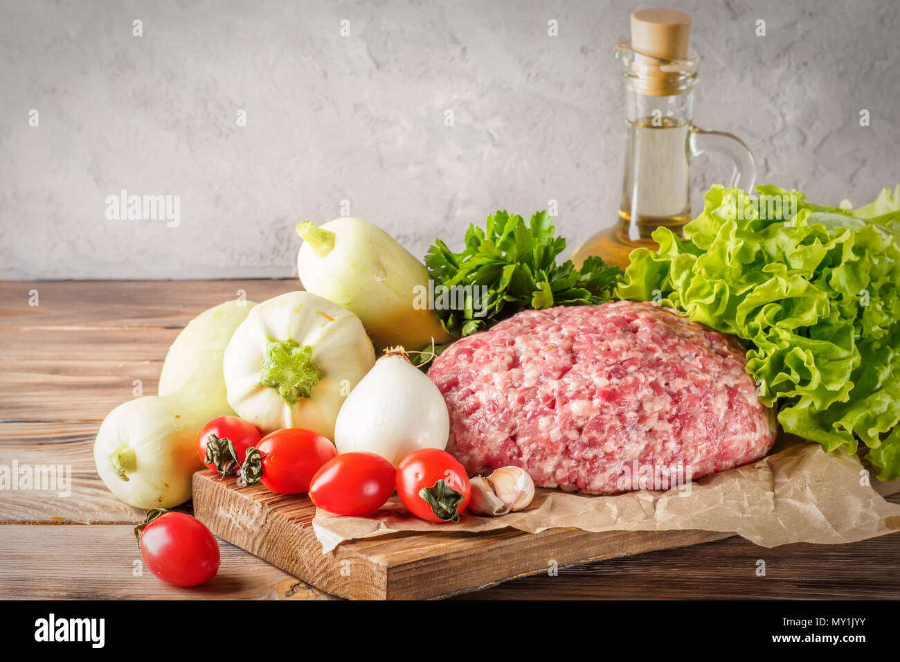 Mixe of ground meat minced beef and pork Stock Photo