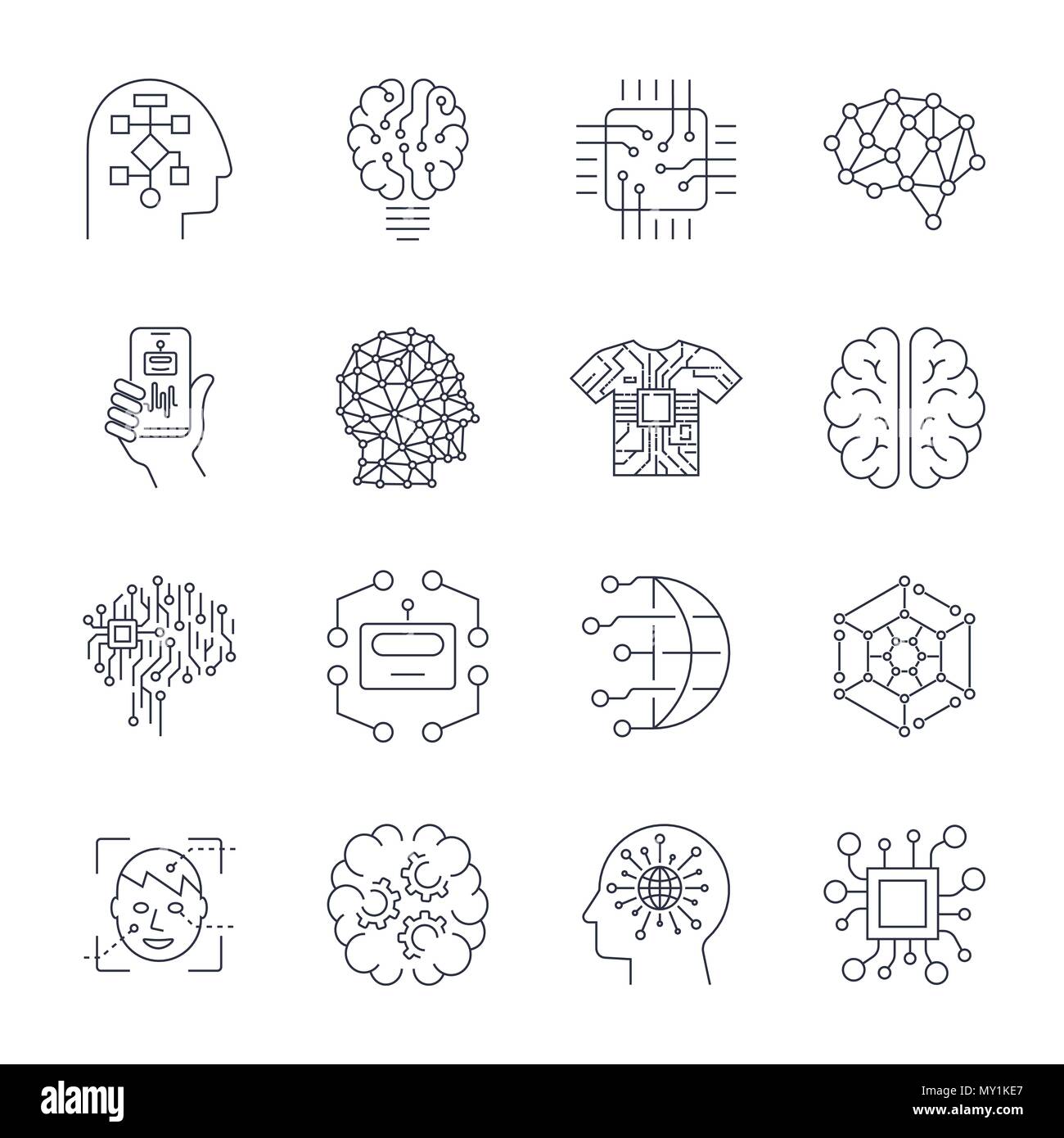 Artificial Intelligence, AI icon set. Stock Vector