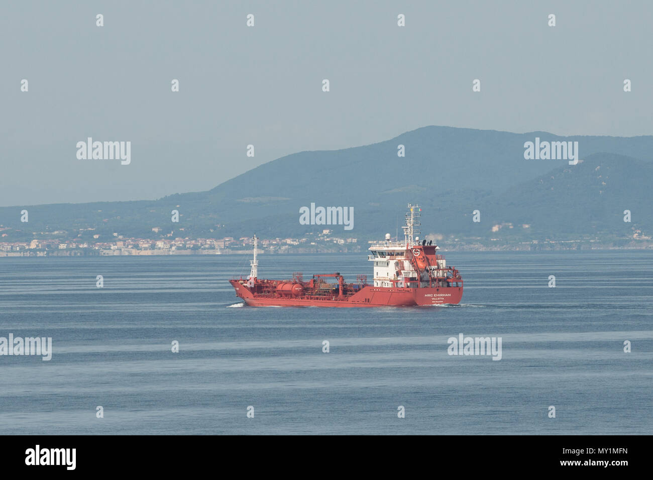 MRC Emirhan tanker approaching Livorno port, Tuscany, Italy Stock Photo