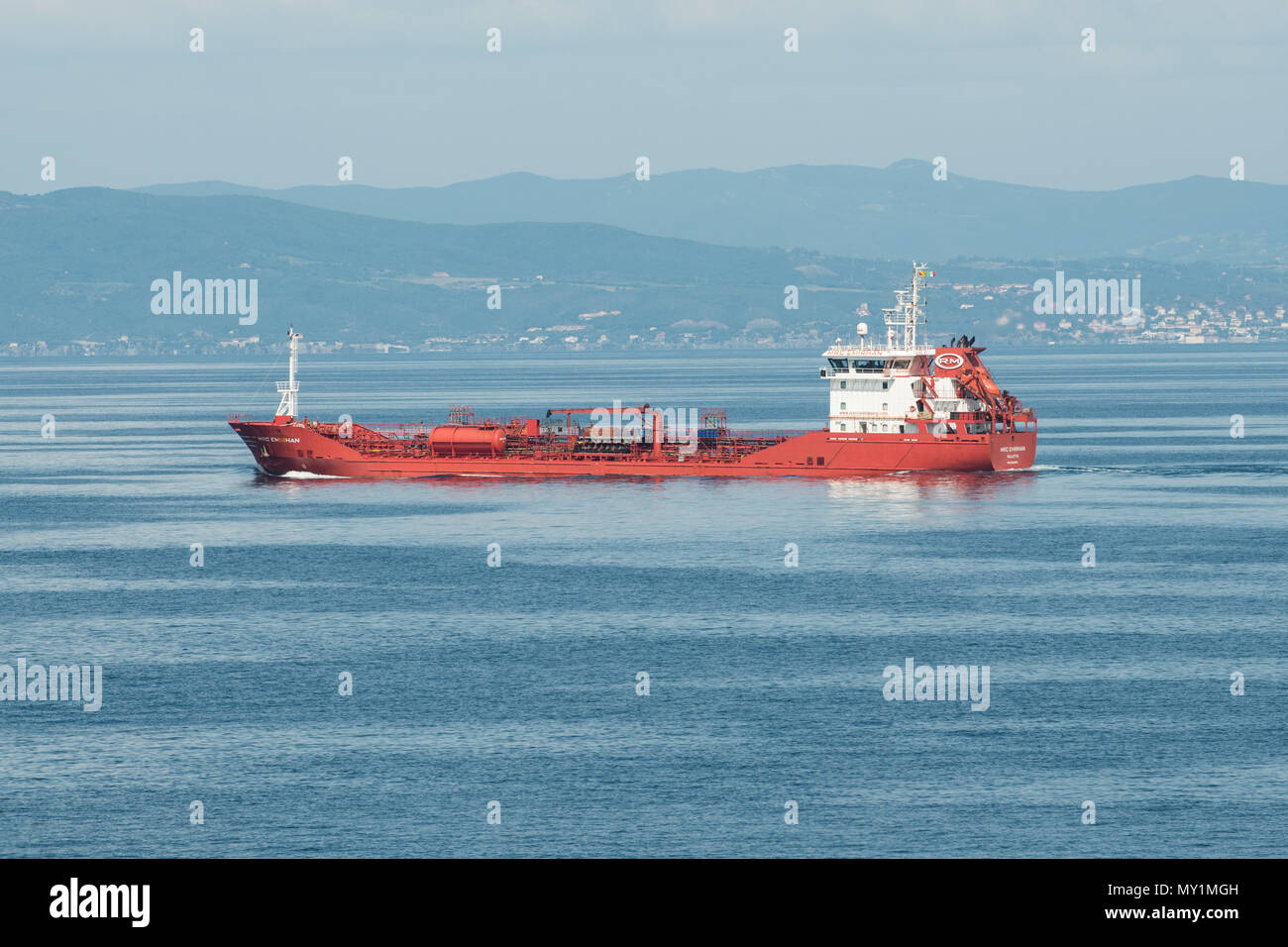 MRC Emirhan tanker approaching Livorno port, Tuscany, Italy Stock Photo