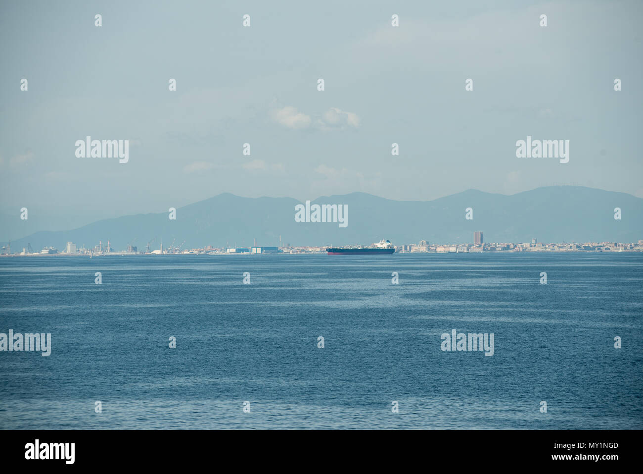 Livorno port seen from the sea, Tuscany, Italy Stock Photo