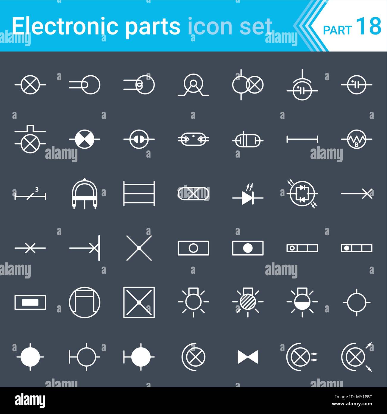 Electric and electronic icons, electric diagram symbols. Lighting. Stock Vector