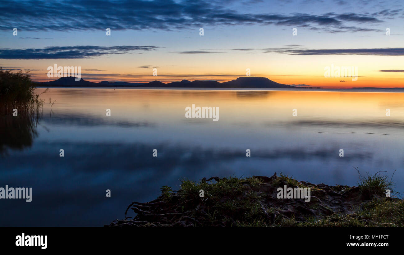 Beautiful Hungarian sunrise landscape from a lake Balaton Stock Photo ...