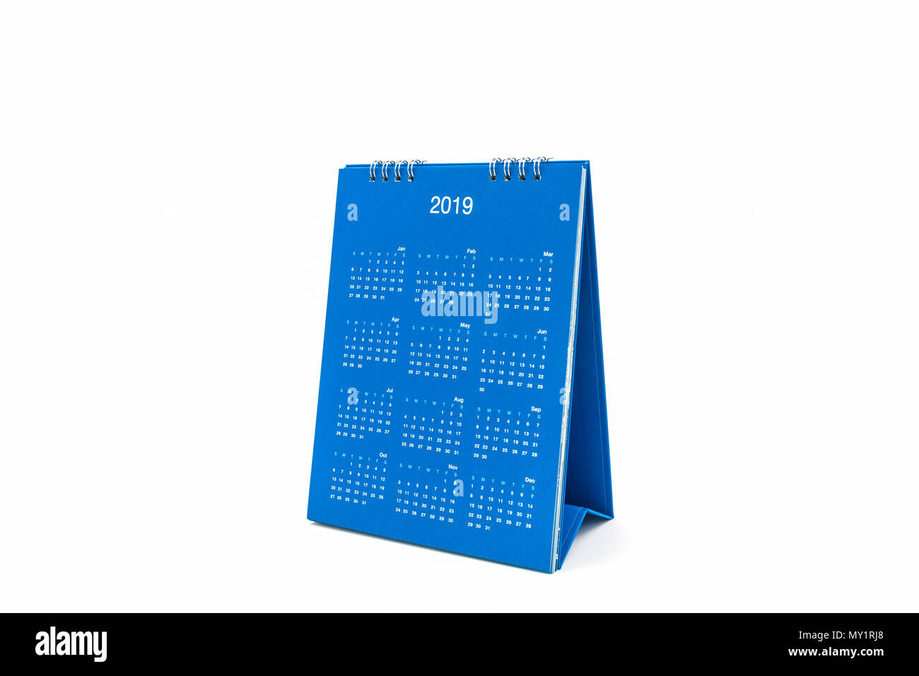 Paper desk spiral calendar 2019 on white background. Stock Photo