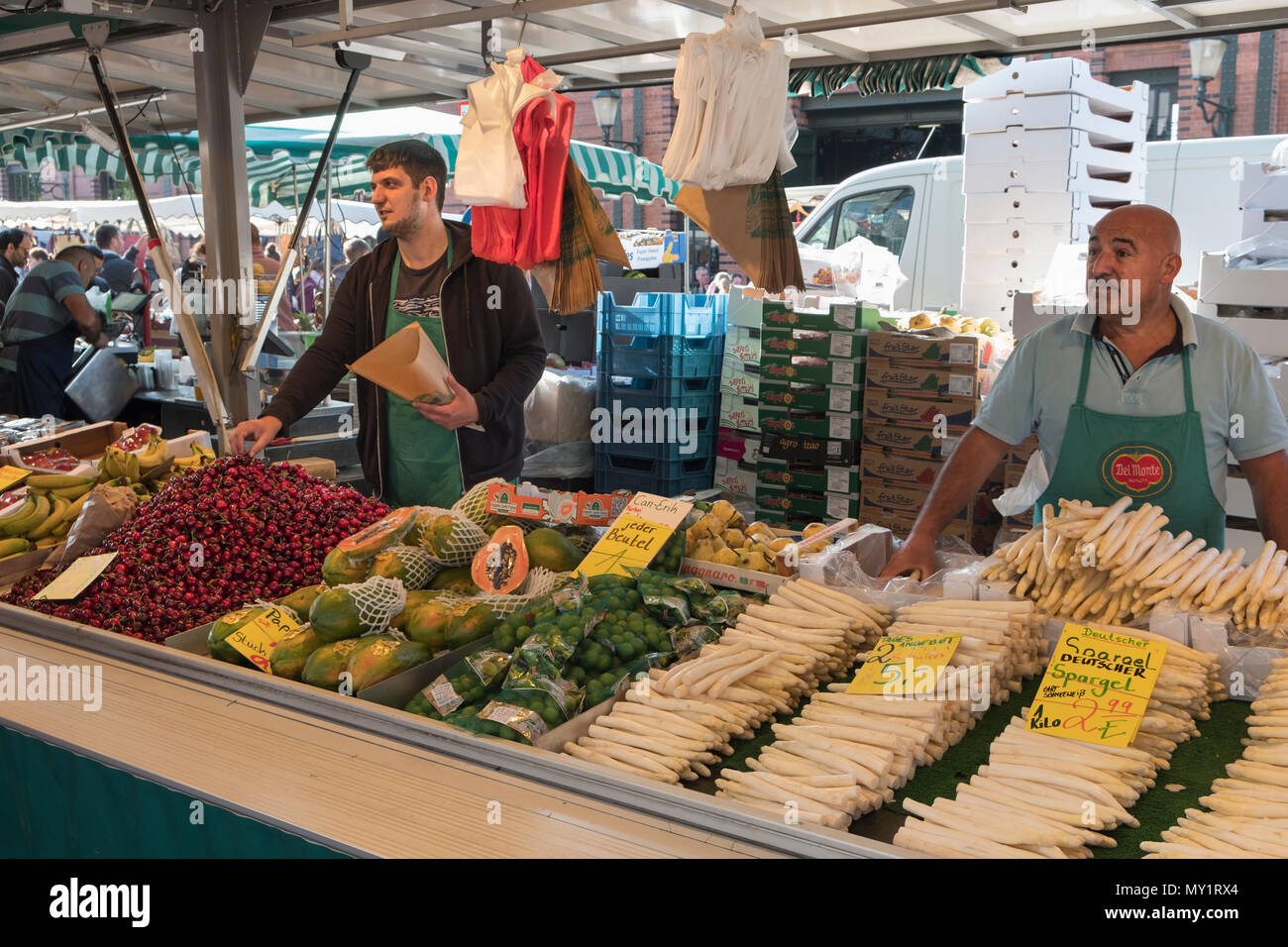 Fruit and vegetable stall.St Pauli Fish Market Hamburg Germany Stock Photo