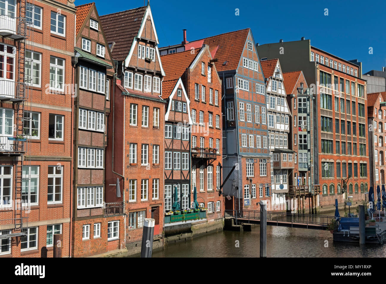Nikolaifleet and Deichstrasse houses Altstadt Hamburg Germany Stock