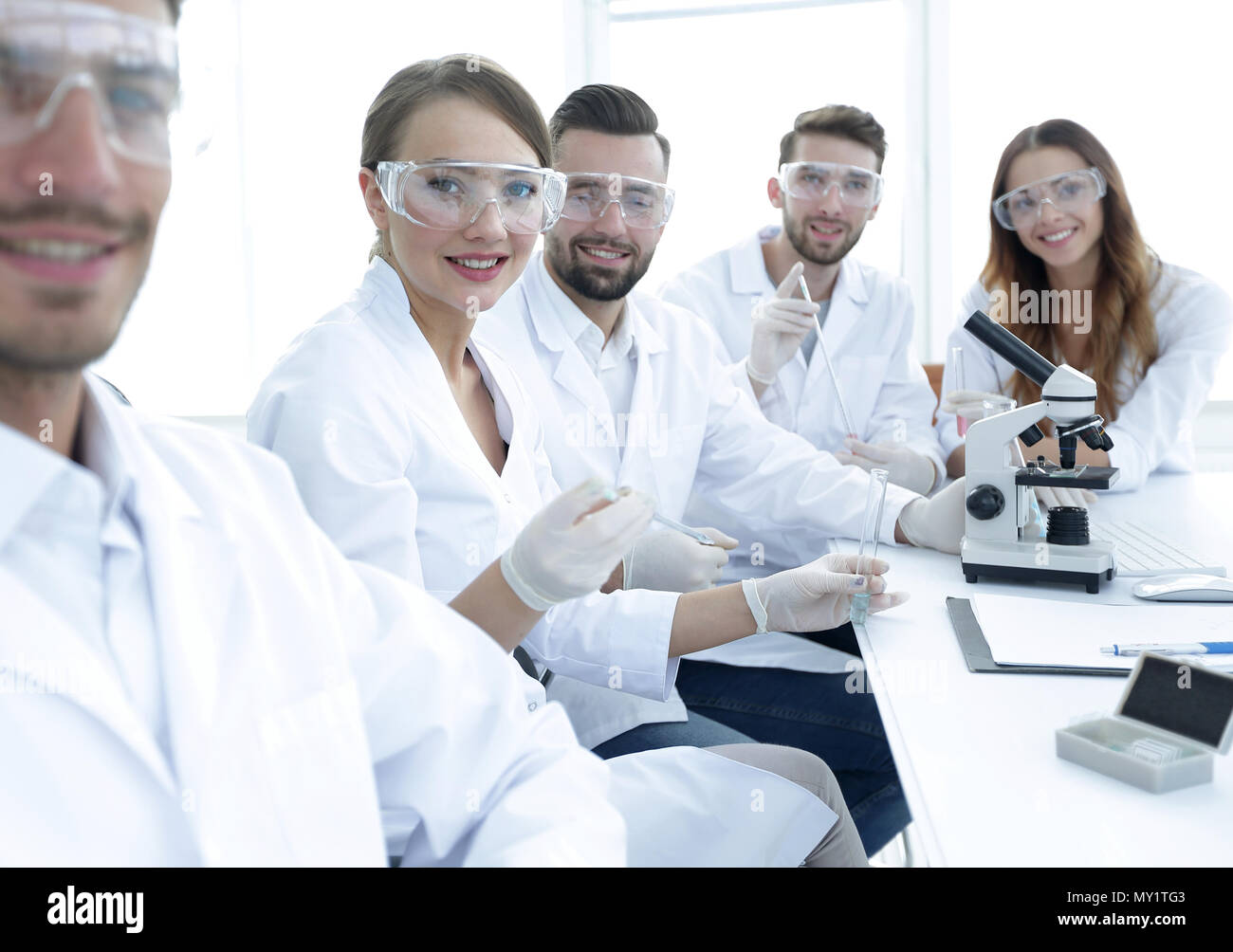 head of the scientific project and research team at the workplace Stock Photo