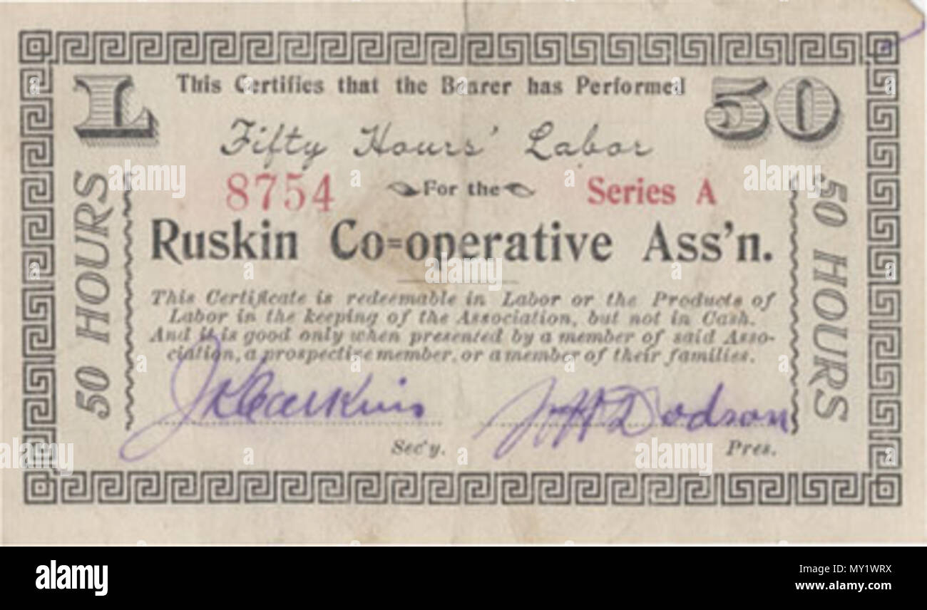 . Certificate of Stock, Ruskin Cooperative Association Papers, 1899 . 1899. Unknown 465 Ruskin cooperative receipt Stock Photo