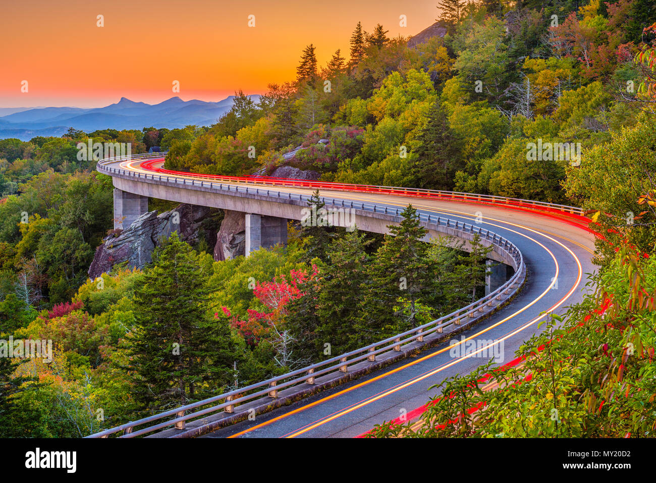 Grandfather Mountain, North Carolina, USA at Linn Cove Viaduct. Stock Photo