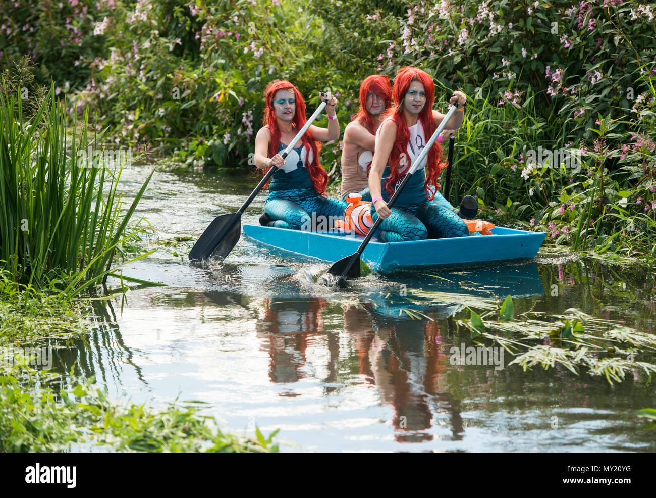 Lowland Games takes place in Thorney, Somerset with Raft racing starting the day  30/07/17 Stock Photo