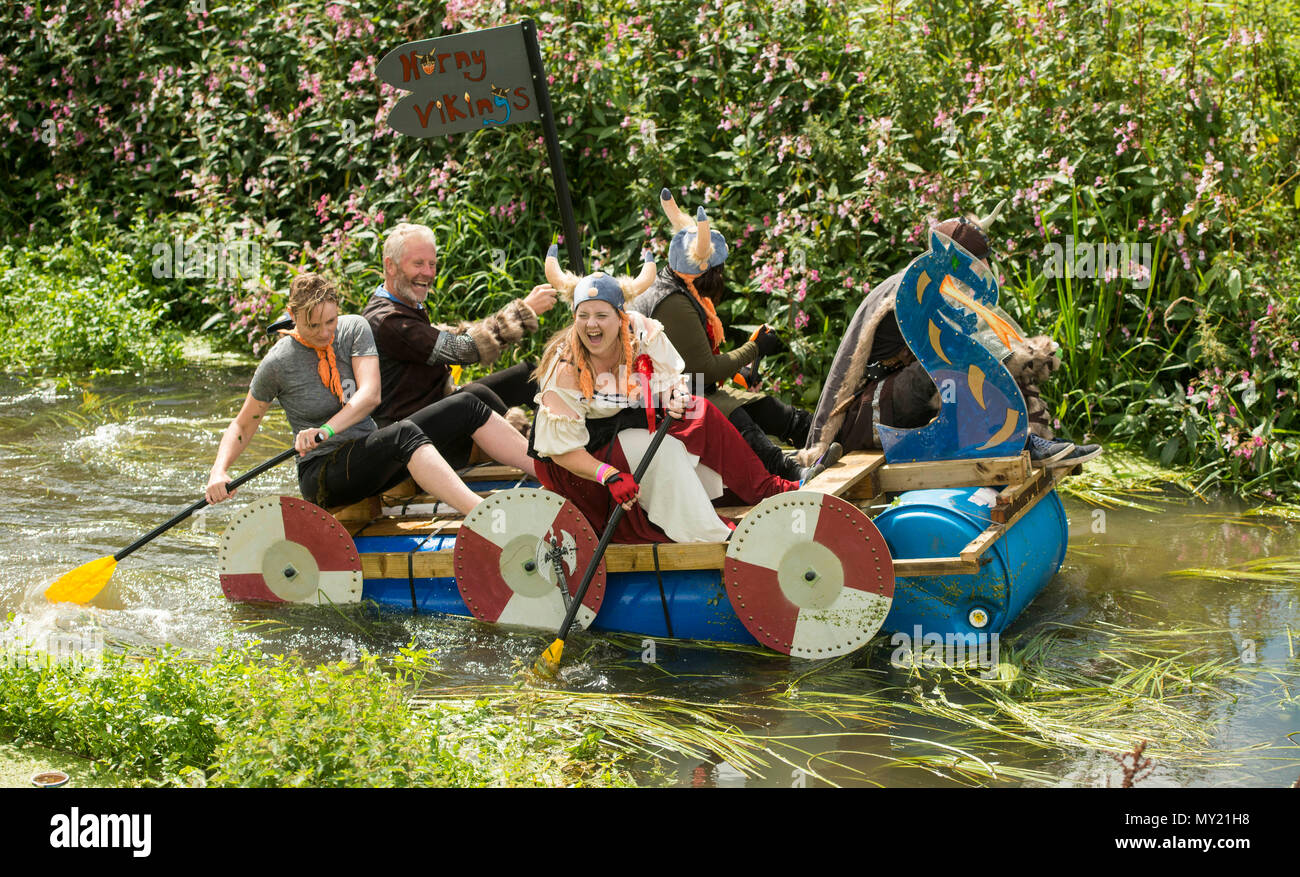 Lowland Games takes place in Thorney, Somerset with Raft racing starting the day  30/07/17 Stock Photo