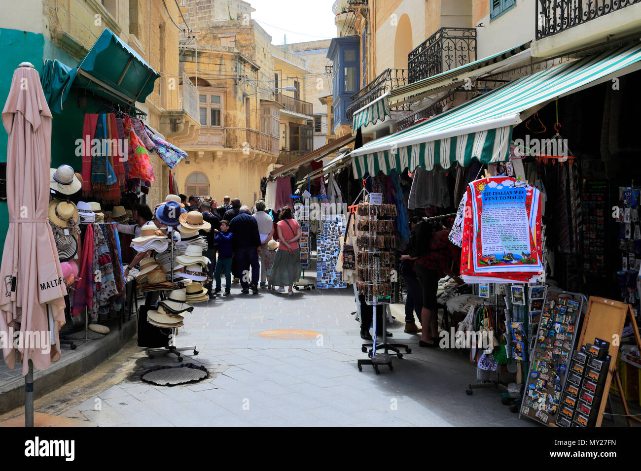 Summer view of cafe bars and the market place of Victoria City, Capital
