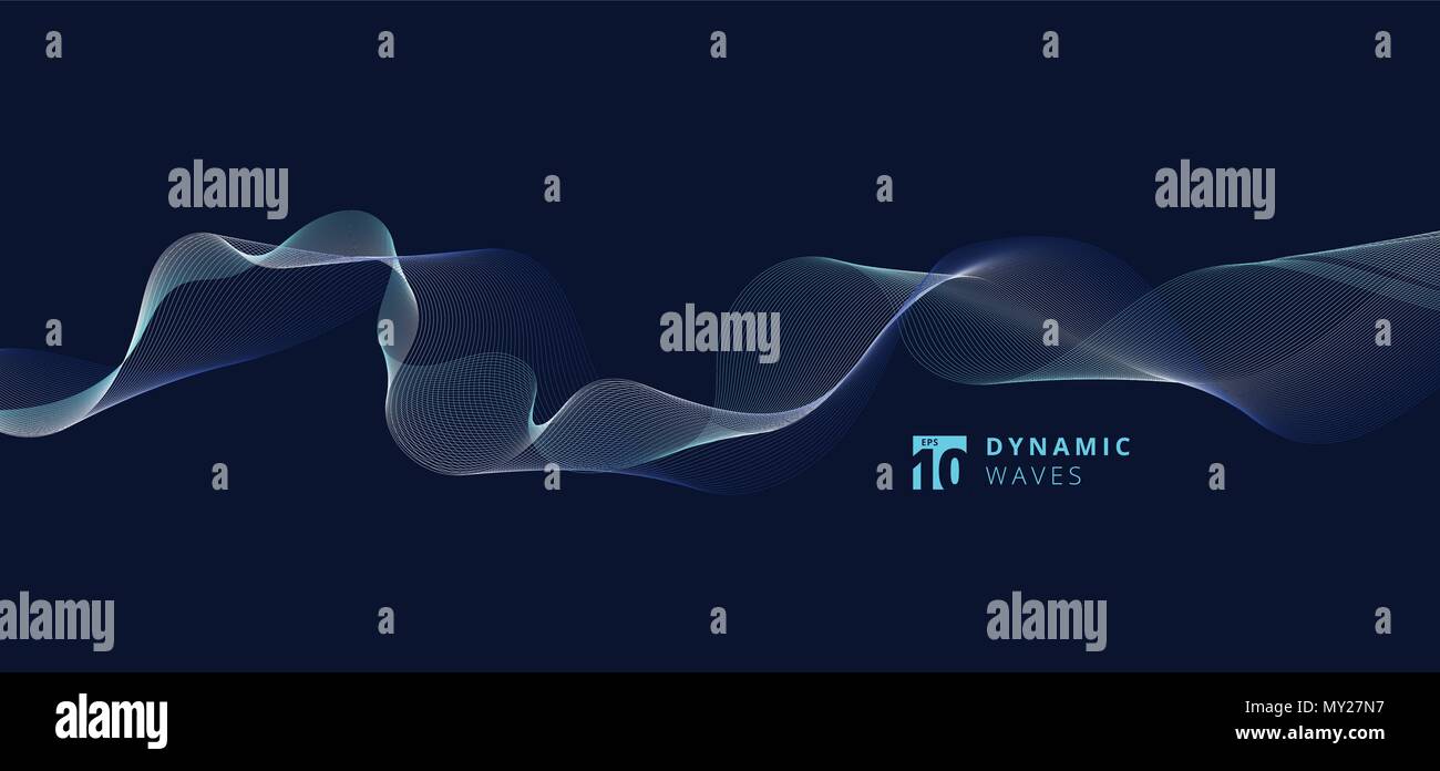 Abstract lines dynamic waves pattern on blue background. Vector ...