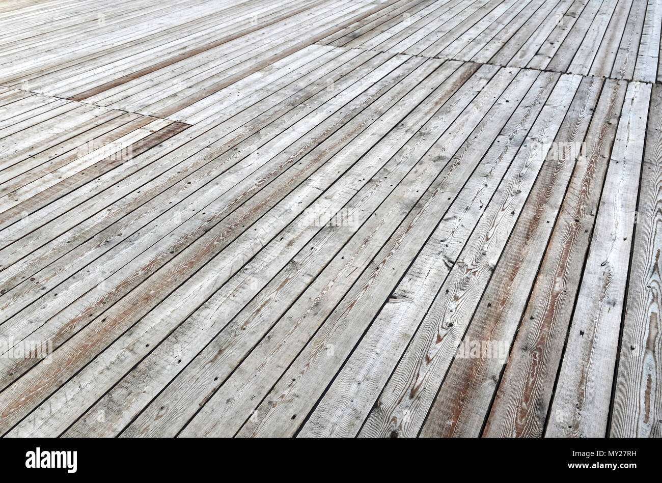 large wooden terrace made with natural planks Stock Photo