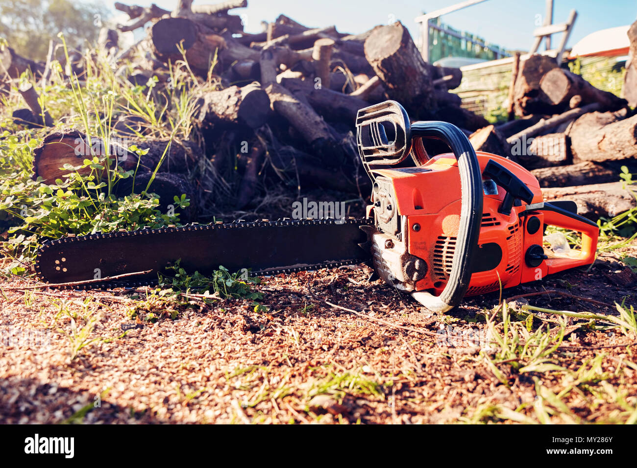 Chainsaw on the ground hi-res stock photography and images - Alamy