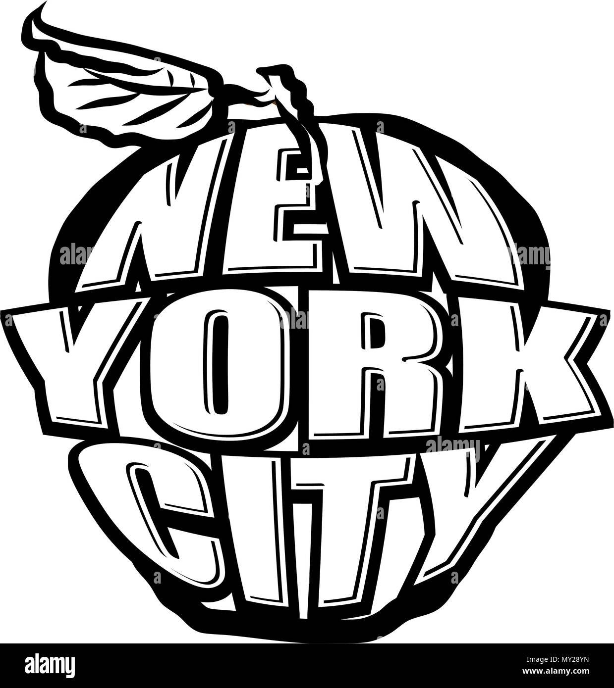 Big Apple NYC Logo. Black and White version. Lettering vector artwork. Stock Vector