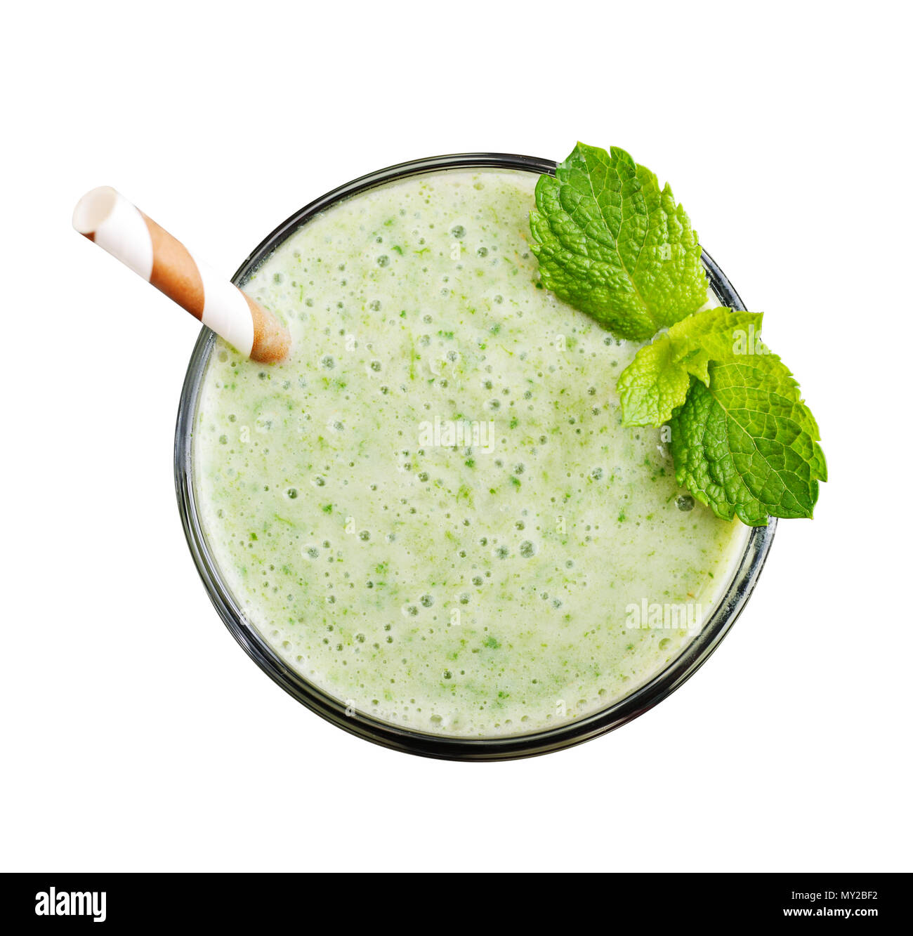 Fresh avocado smoothie with lime, spinach and celery isolated on white  background, top view Stock Photo - Alamy