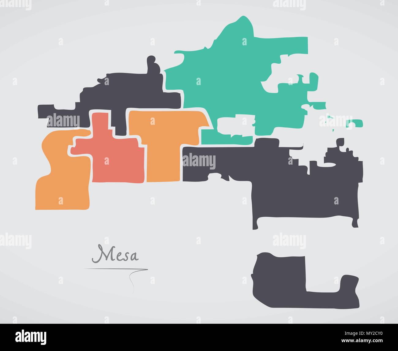 Mesa Arizona Map with neighborhoods and modern round shapes Stock ...