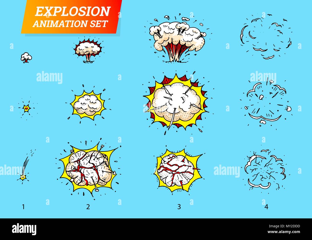 Explosions icons set on white background. Cartoon comic boom effects for  emotion. Vector style. Bang burst