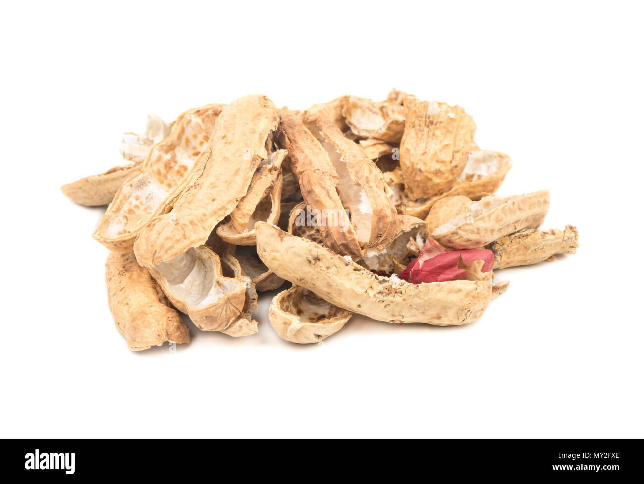 Bunch of shells from peanuts on white background Stock Photo