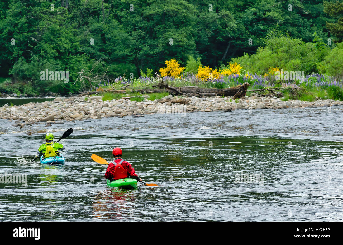 RIVER SPEY TAMDHU SCOTLAND CANOE KAYAK CANOEIST RIVER WHITE WATER TWO