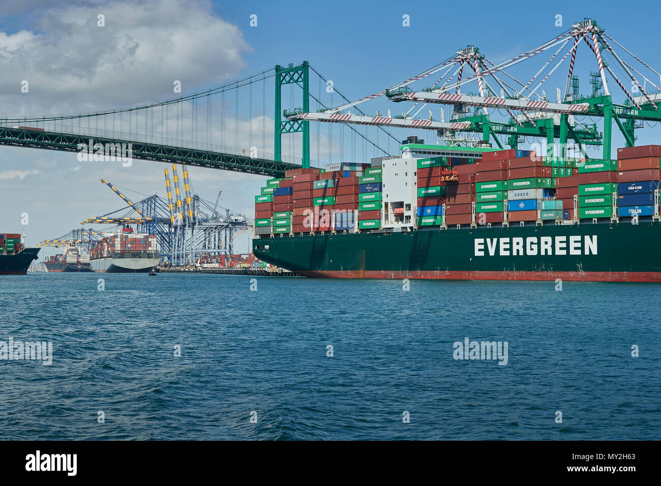 EVERGREEN Container Ship EVER LIBRA, Loading And Unloading At The