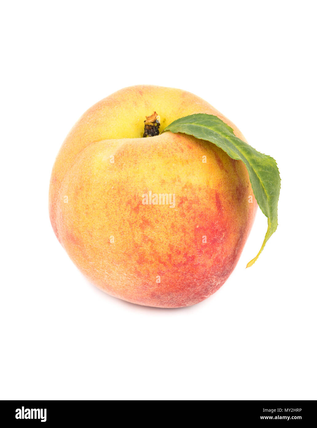 Ripe, delicious peach with leaf isolated on white background Stock ...