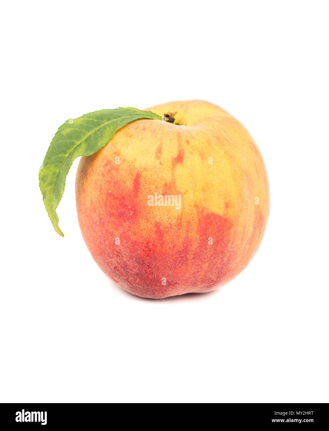 Ripe, delicious peach with leaf isolated on white background Stock ...