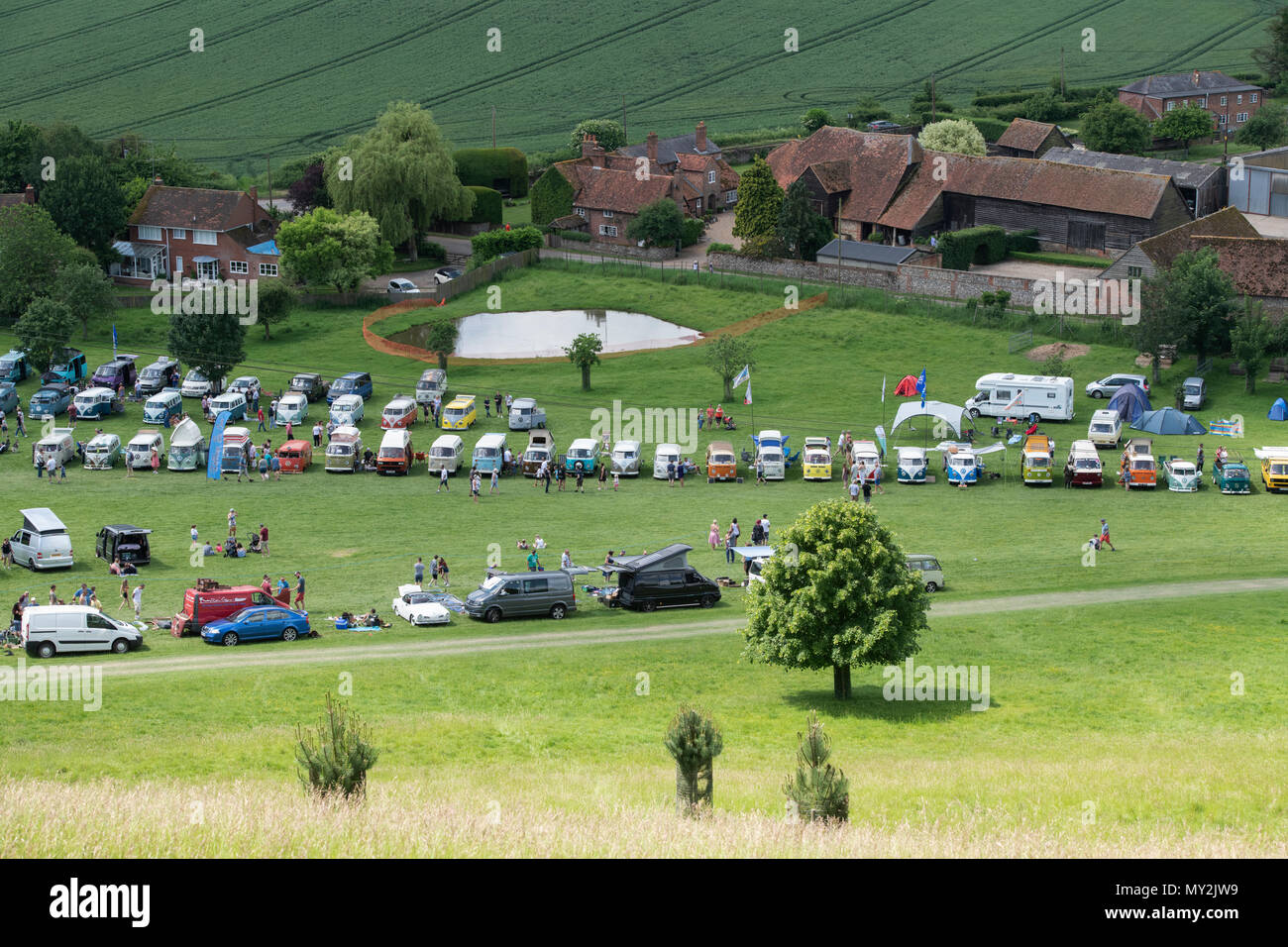 Line of VW Volkswagen camper vans at a VW show. Stonor Park ...