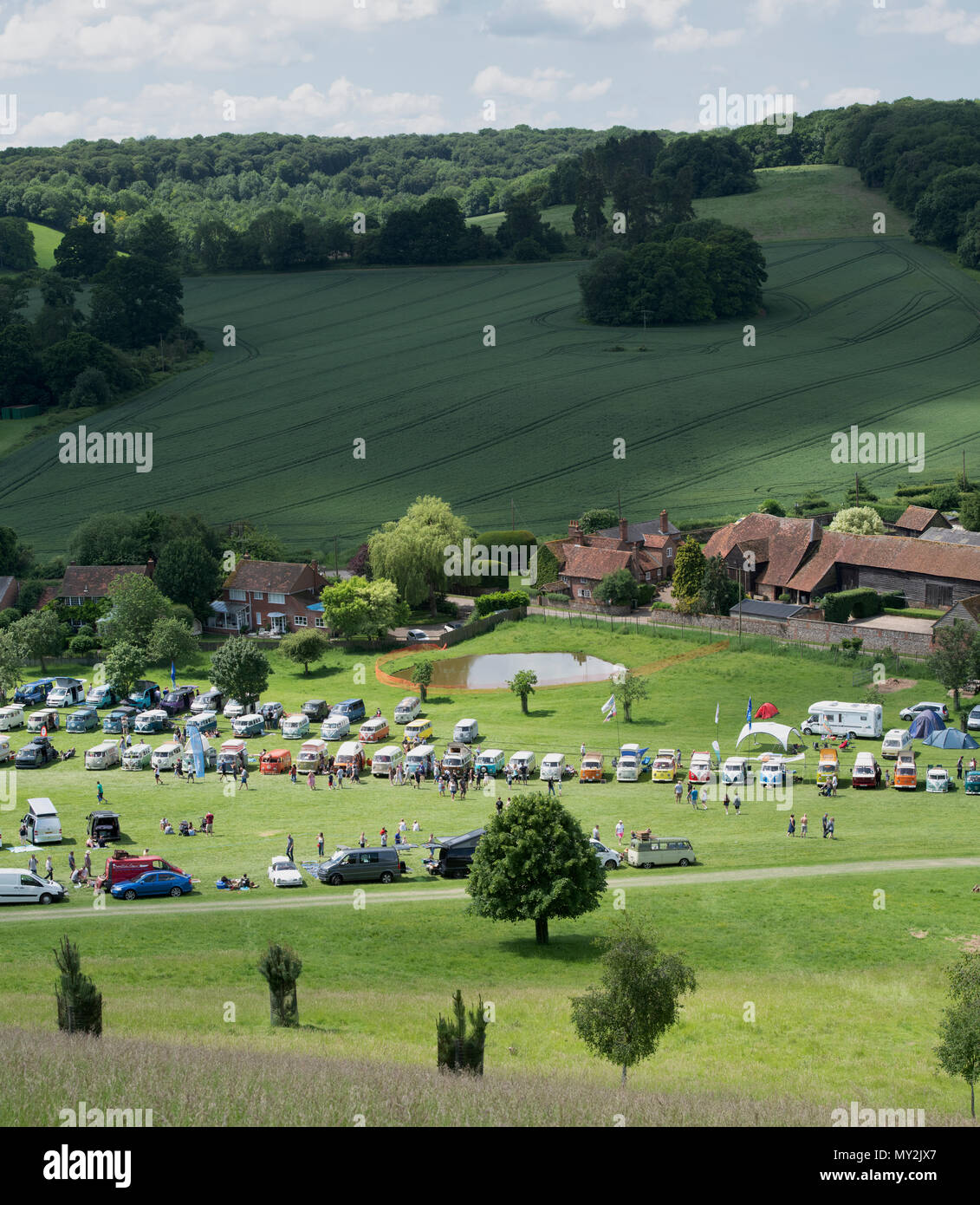 Line of VW Volkswagen camper vans at a VW show. Stonor Park ...