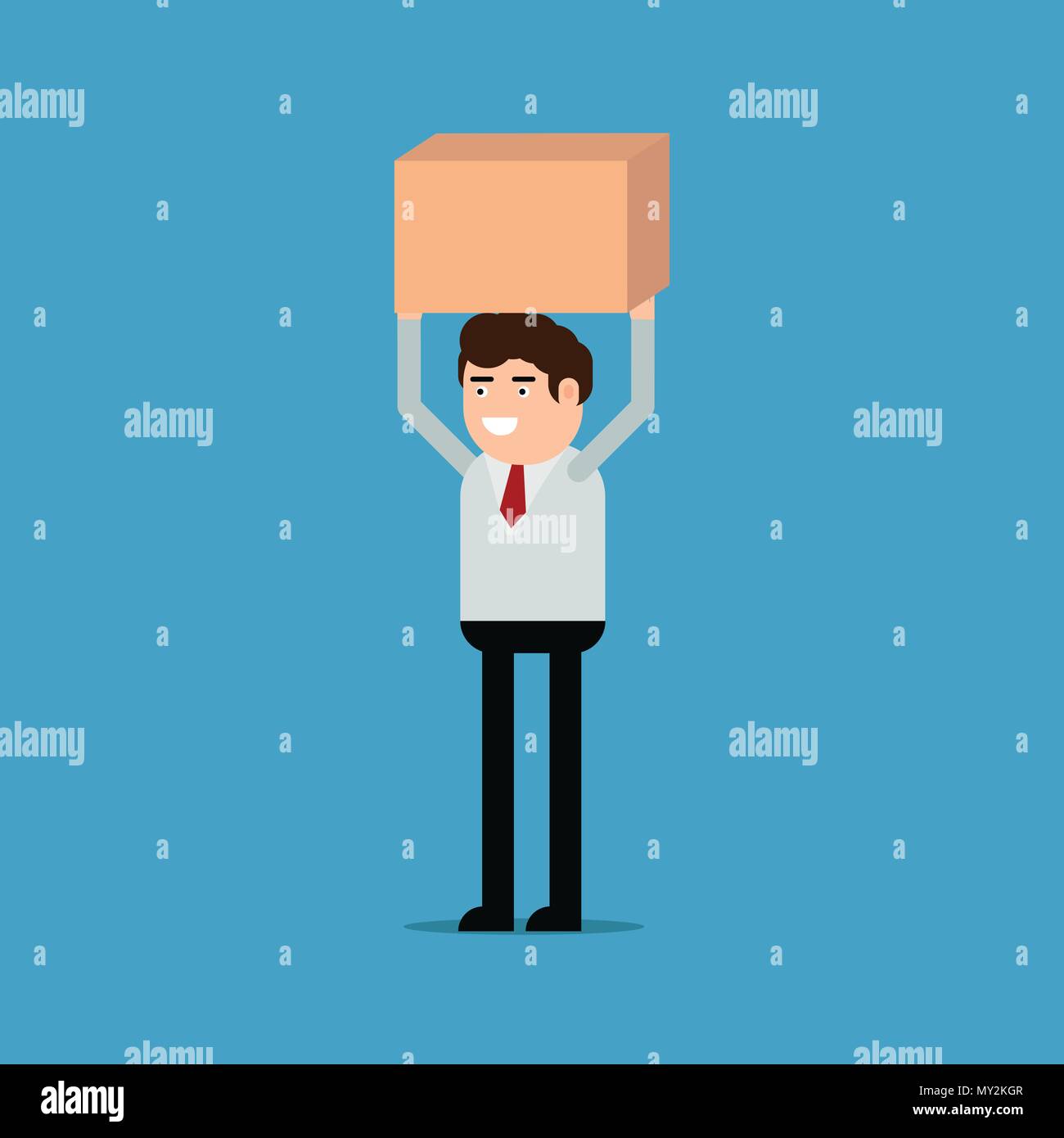 Businessman is carrying a box, vector illustration on a blue background Stock Vector