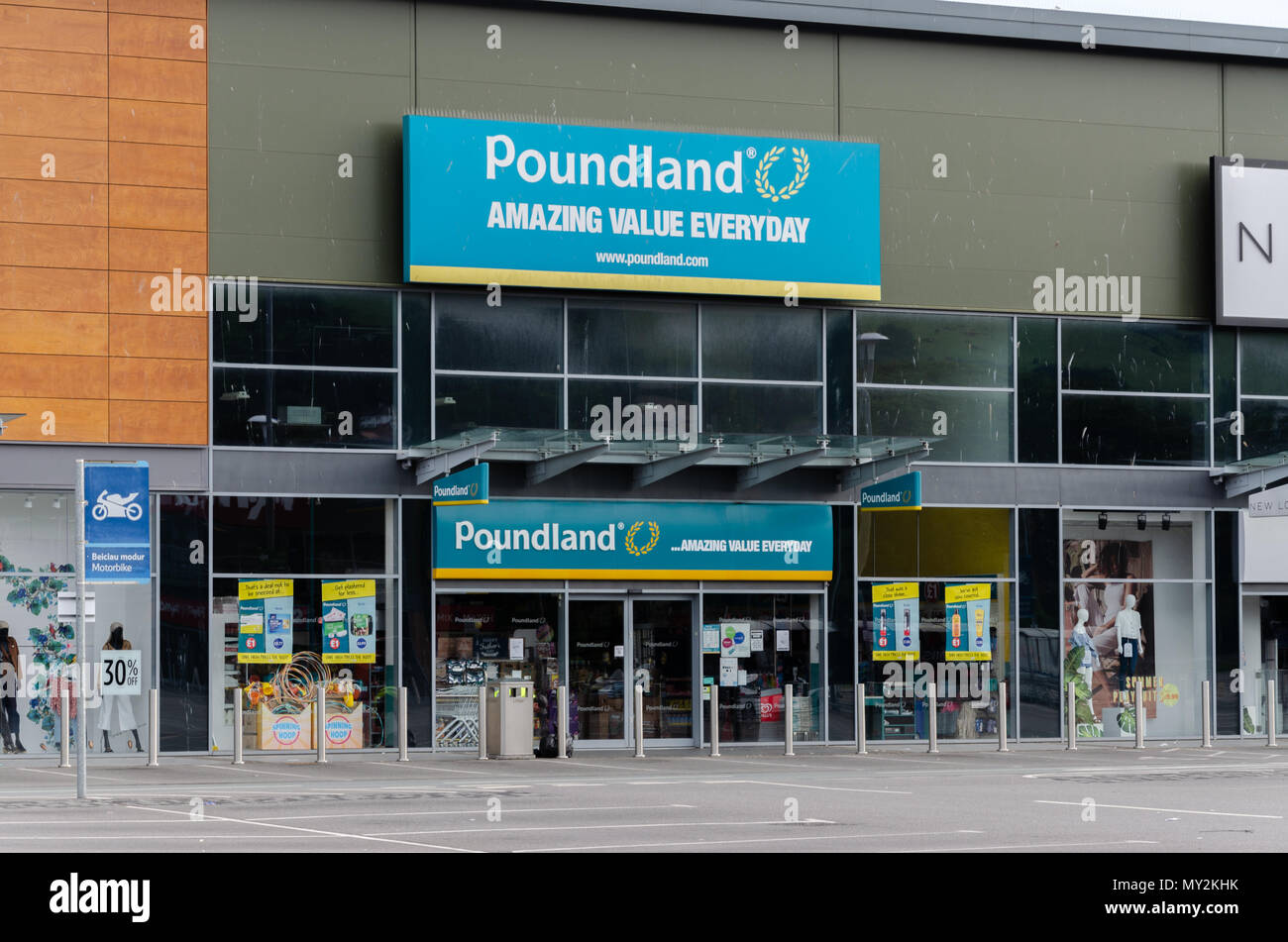 Prestatyn, UK June 3, 2018 The frontage of the Poundland store at the Parc Prestatyn Retail